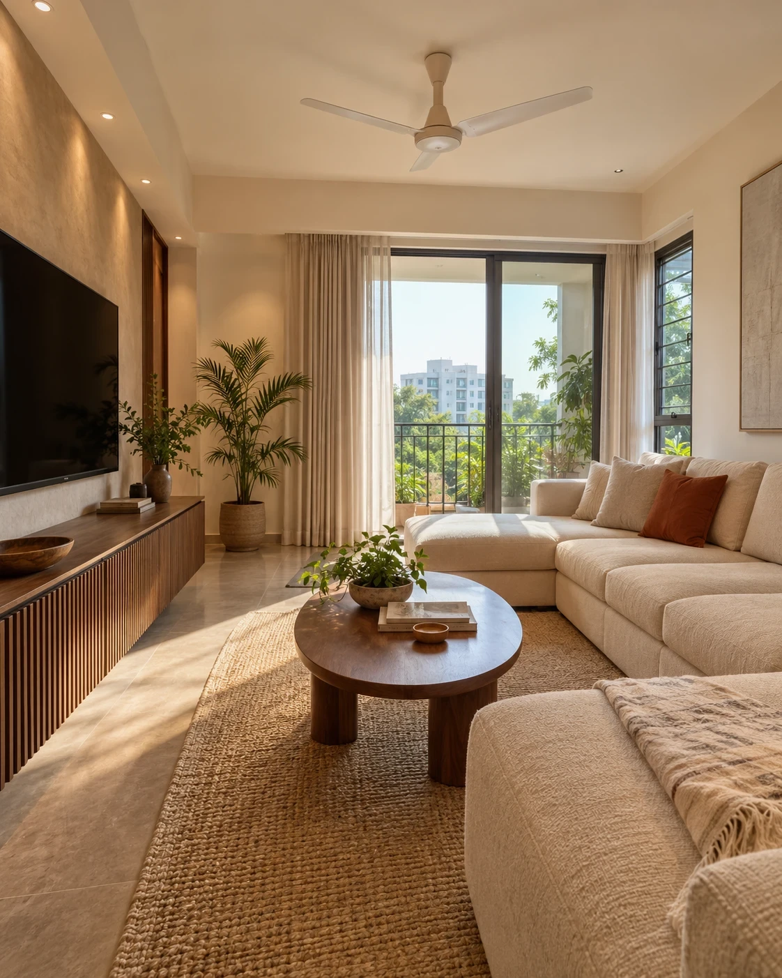 Living room with a planted balcony (concept)